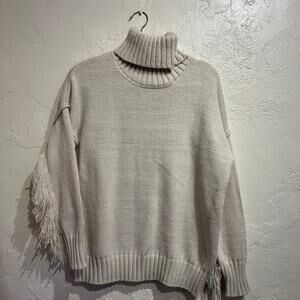 Willow & Wind Size Large Cream Fringe Turtleneck Sweater Wool Blend Western Boho